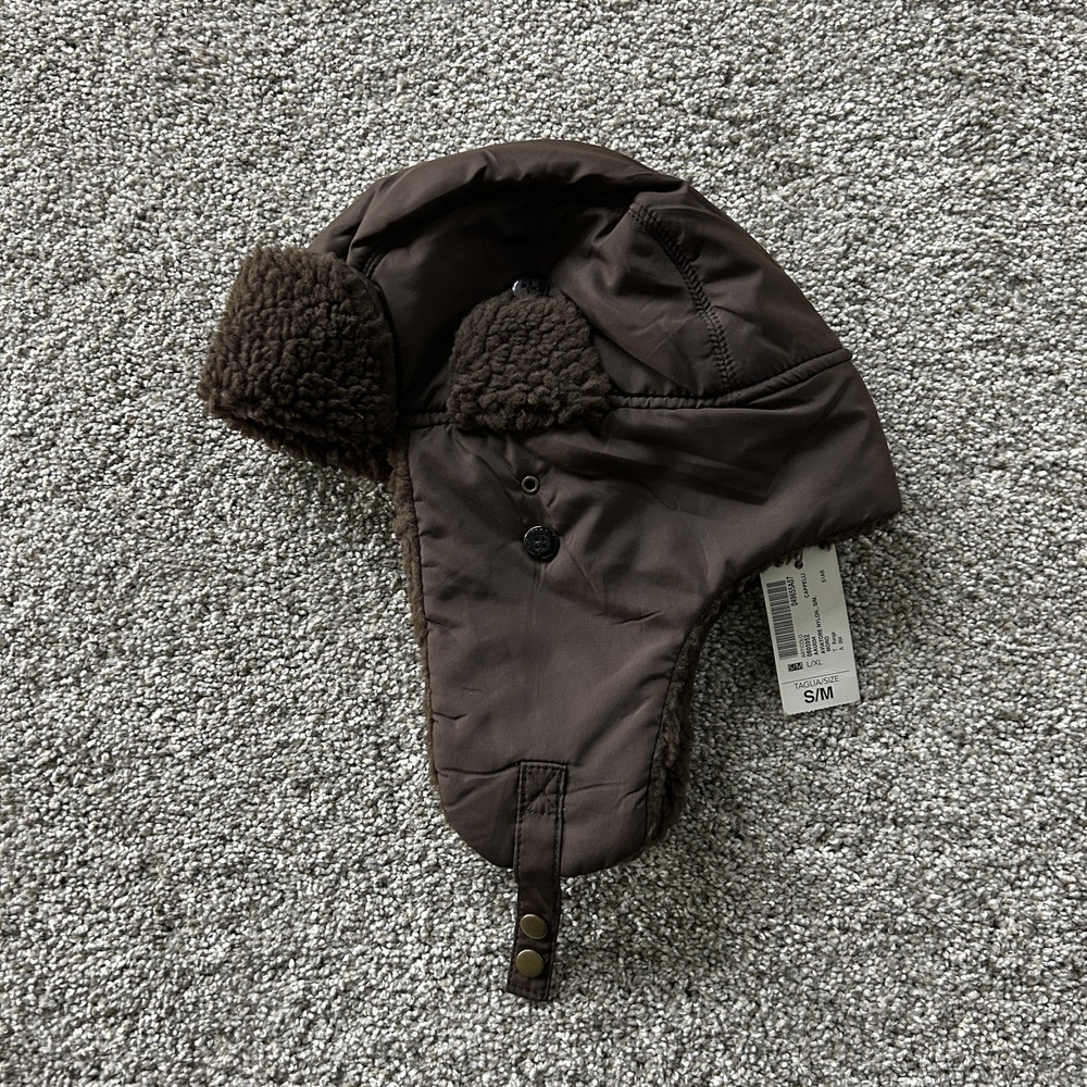 Conbipel Hat Trapper Mens Medium Brown Nylon Fleece Ear Flap Lined Winter